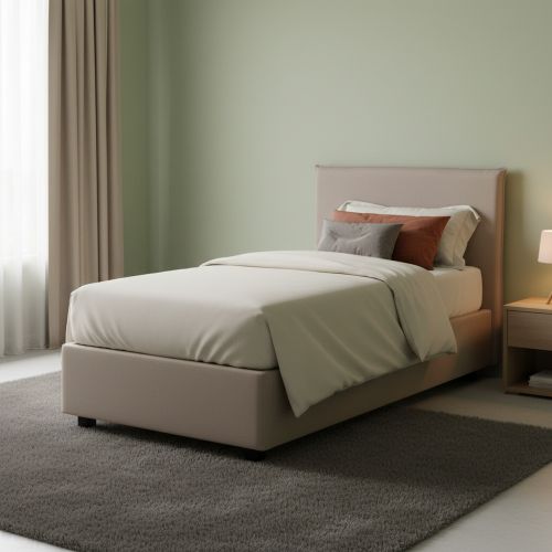 Letto una piazza contenitore tortora 95x215cm rivestimento in tessuto - Boudicca