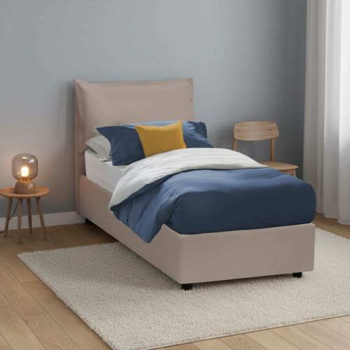 Letto una piazza contenitore tortora 95x215cm rivestito in ecopelle - Perpetue