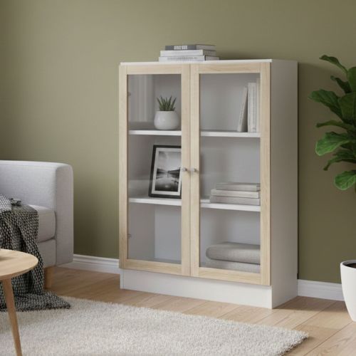Libreria 2 ante bianca e quercia 79x107h cm - Amphan