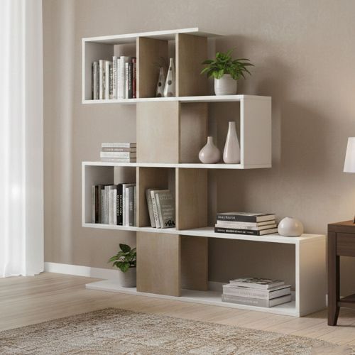 Libreria 4 ripiani bianca e rovere 145x145h cm - Allison