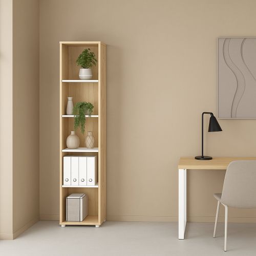 Libreria 4 ripiani rovere e bianca 40x204h cm - Baaz