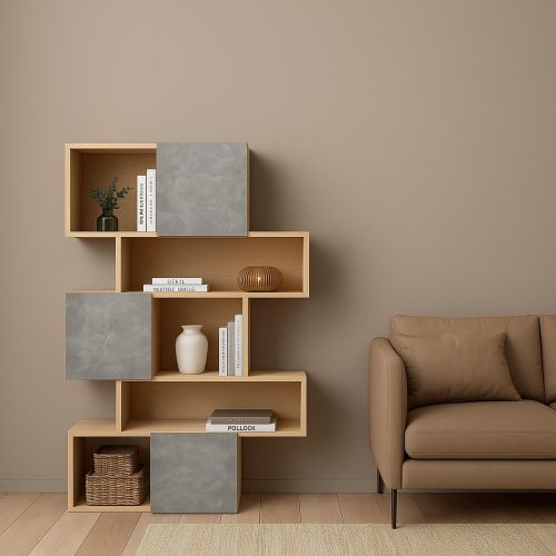 Libreria 4 ripiani rovere e cemento 95x166h cm - Acetosella