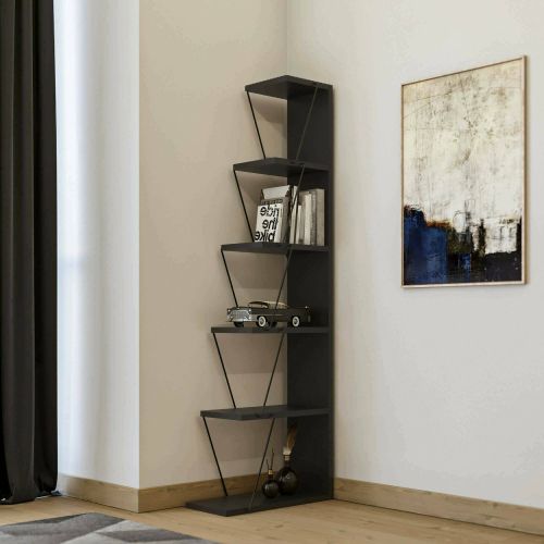 Libreria 5 ripiani antracite e nera 50x150h cm - Erminia