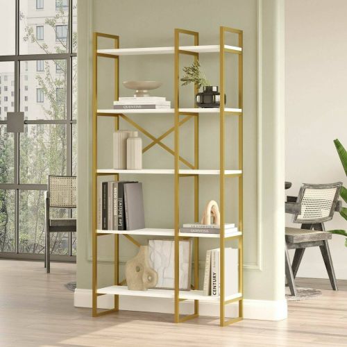 Libreria 5 ripiani bianca e oro 87x175h cm - Isla
