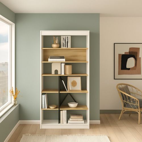 Libreria 5 ripiani quercia e bianca 75x170h cm - Emong