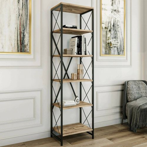 Libreria 5 ripiani quercia e nera 50x180h cm - Yara