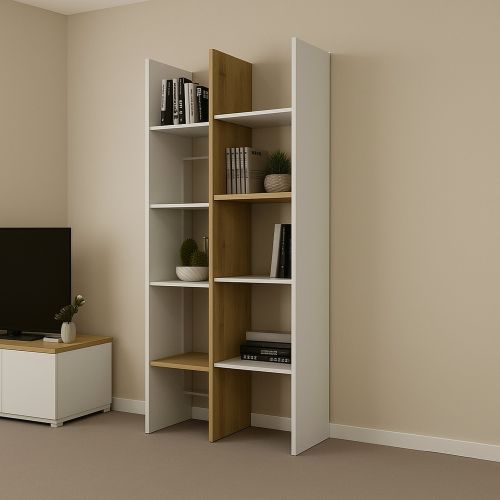 Libreria 8 ripiani rovere e bianca 75x183h cm - Badia