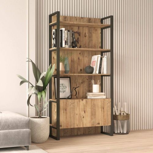 Libreria Acasta, Scaffale da ufficio, Mobile portalibri, Biblioteca, 90x34 h180 cm, Quercia