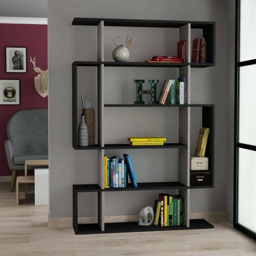 Libreria Adhara, Scaffale da ufficio, Mobile portalibri, Biblioteca, 110x26h161 cm, Antracite e Beige