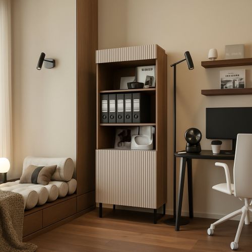Libreria Agri, 185x42 h60 cm, Noce e Beige