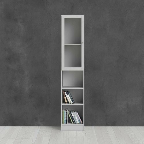 Libreria Alberte, Scaffale da ufficio, Mobile portalibri, Biblioteca, 28x41 h203 cm, Bianco