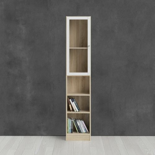 Libreria Alberte, Scaffale da ufficio, Mobile portalibri, Biblioteca, 28x41 h203 cm, Quercia e Bianco