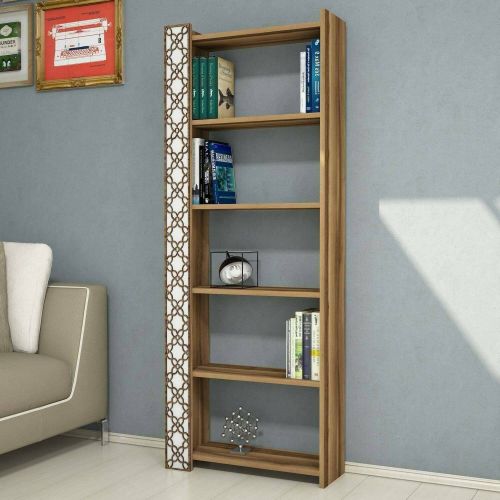 Libreria Alula, Scaffale da ufficio, Mobile portalibri, Biblioteca, Noce e Bianco, 65x24h170 cm