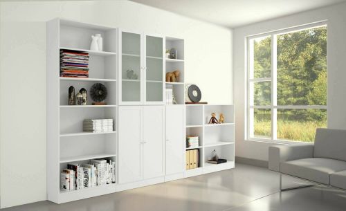 Libreria Alysson, Scaffale da ufficio, Mobile portalibri, Biblioteca, 79x28 h203 cm, Bianco