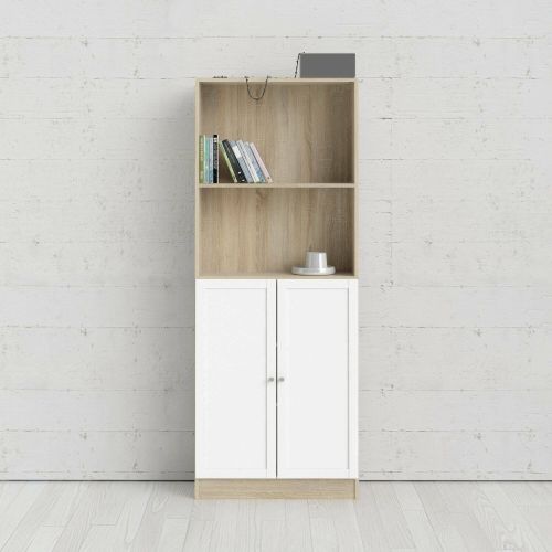 Libreria Anastasie, Scaffale da ufficio, Mobile portalibri, Biblioteca, 28x79 h203 cm, Quercia e Bianco