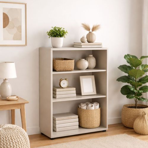 Libreria Beige 2 Ripiani Installazione a Terra 79x34x118h cm, - Leporano