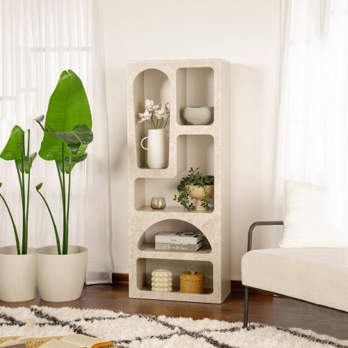 Libreria Beige Marmo 6 Ripiani 6 Vani 60x32x150h cm, Peso Supportato 45 kg - Arsenion