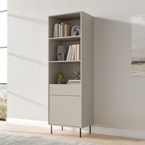 Libreria Beige un Cassetto 3 Ripiani 60x39x184h cm, con Piedini in Metallo - Pioraco