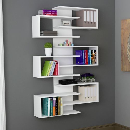 Libreria Bianco 11 Ripiani Installazione Fissaggio al Muro 75x21x161h cm, - Trenzano