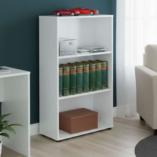 Libreria Bianco 2 Ripiani 2 Ante 60x30x110h cm, Struttura Verticale - Porte