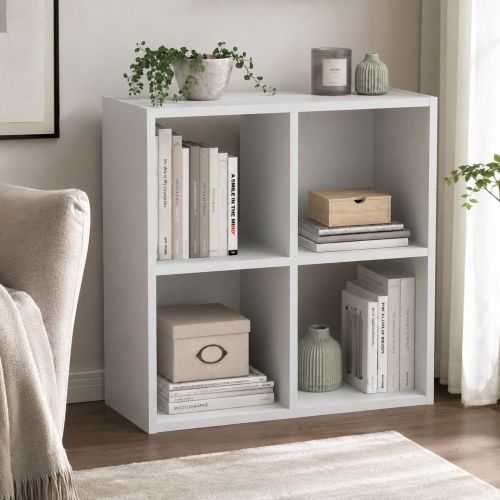 Libreria Bianco 2 Ripiani Installazione a Terra 61x30x61h cm, Struttura Verticale - Liha