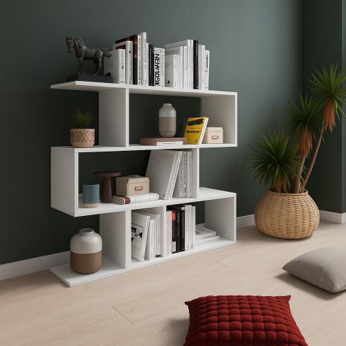 Libreria Bianco 3 Ripiani Installazione a Terra 110x25x96h cm, Portata Ripiani 15 - Terzolas