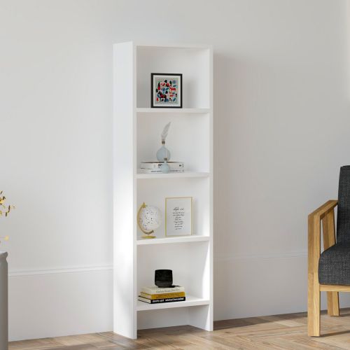 Libreria Bianco 4 Ripiani Installazione Libera 40x20x150h cm, Struttura Verticale - Civo