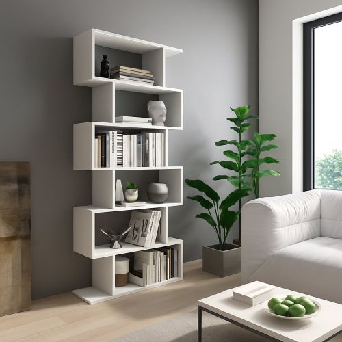 Libreria Bianco 5 Ripiani Installazione a Terra 80x25x191h cm, Portata Ripiani 15 - Clisi