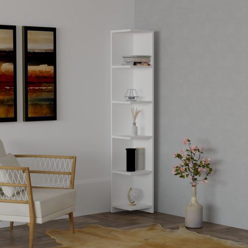 Libreria Bianco 5 Ripiani Installazione Libera 25x25x160h cm, Struttura Verticale - Tufillo