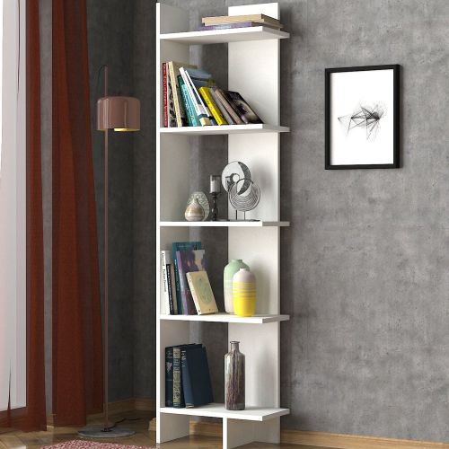 Libreria Bianco 5 Ripiani Installazione Libera 49x22x170h cm, Struttura Verticale - Trimonte