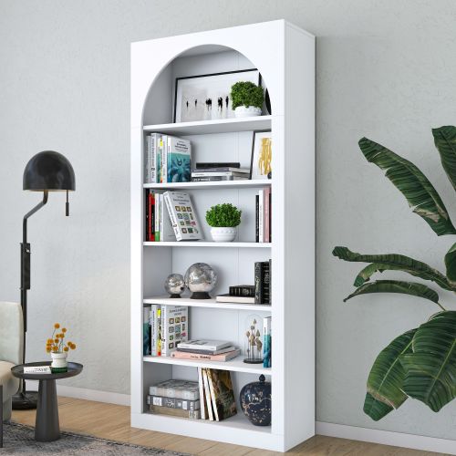 Libreria Bianco 5 Ripiani Installazione Libera 80x32x180h cm, Struttura Verticale - Vas