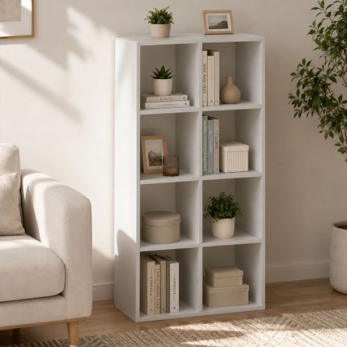 Libreria Bianco 6 Ripiani Installazione a Terra 61x30x121h cm, Struttura Verticale - Lifatila