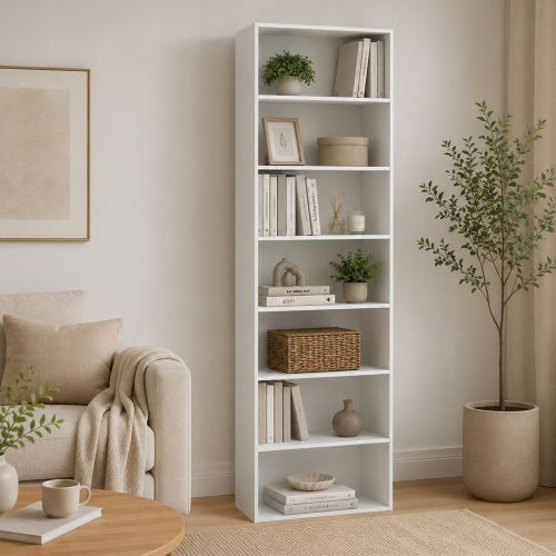 Libreria Bianco 6 Ripiani Installazione a Terra 80x33x234h cm, Struttura Verticale - Lika