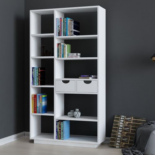 Libreria Bianco 8 Ripiani 2 Cassetti 80x25x189h cm, Installazione Libera - Imer