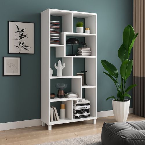 Libreria Bianco 8 Ripiani Installazione a Terra 68x25x161h cm, Struttura Aperta - Veniano