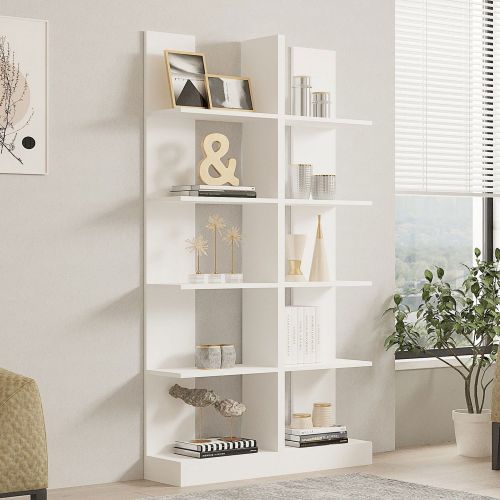 Libreria Bianco 8 Ripiani Installazione Libera 100x26x180h cm, Struttura Verticale - Noasca