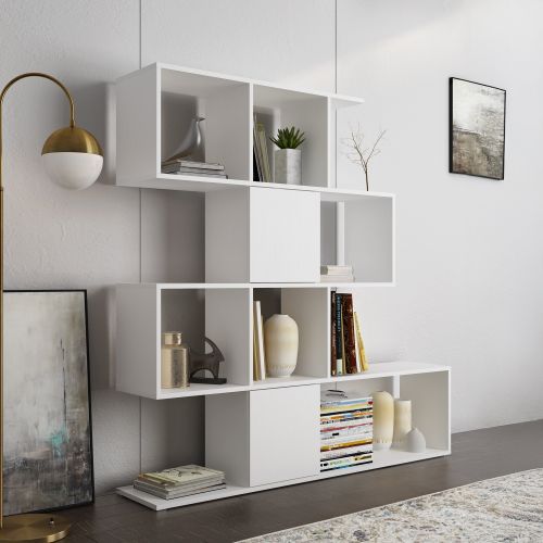 Libreria Bianco 9 Ripiani Installazione a Terra 93x28x142h cm, Struttura a zig zag - Budrio
