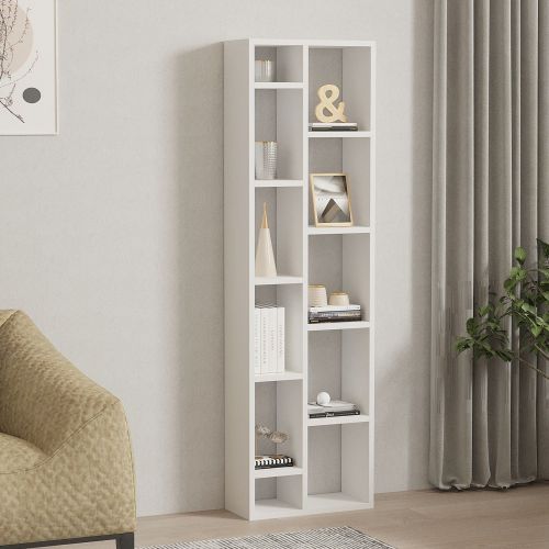 Libreria Bianco 9 Ripiani Installazione Libera 44x20x150h cm, Struttura Verticale - Mortara