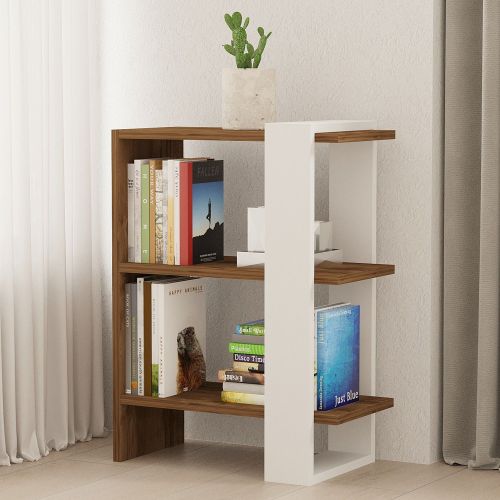 Libreria Bianco Marrone Noce 3 Ripiani Installazione Libera 52x25x70h cm, Sfumatura Colore Struttura Noce - Netro