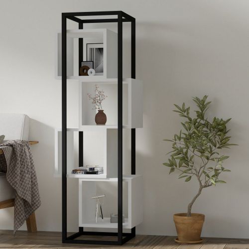 Libreria Bianco Marrone Rovere 4 Ripiani Installazione Libera 44x29x140h cm, Sfumatura Colore Struttura Rovere - Navel