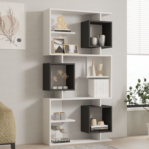 Libreria Bianco Nero Antracite 8 Ripiani Installazione Fissaggio al Muro 90x25x172h cm, Sfumatura Colore Struttura Antracite - Cergnago