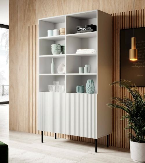 Libreria Bianco Nero un Ripiano Piedini Neri 100x42x177h cm, 2 Ante - Ghilarza