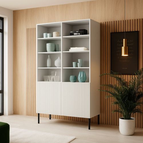 Libreria Bianco Nero un Ripiano Piedini Neri 100x42x177h cm, 2 Ante - Ghilarza