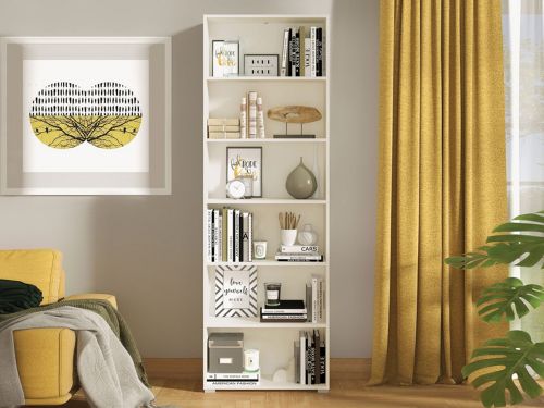 Libreria Bianco Opaco 5 Ripiani Installazione a Terra 70x24.5x211.5h cm, Sfumatura Colore Struttura Opaco - Pramollo