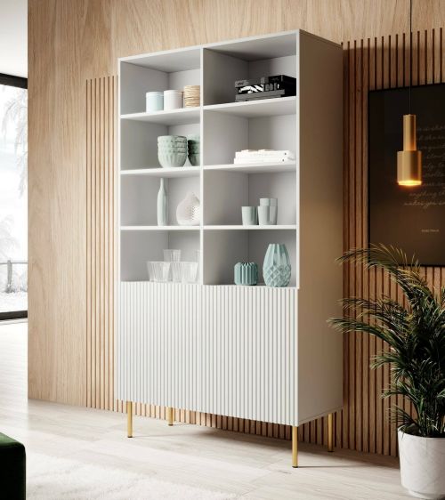 Libreria Bianco oro un Ripiano Piedini oro 100x42x177h cm, 2 Ante - Maierato