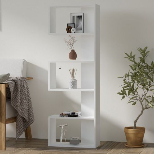 Libreria Bianco Rovere 4 Ripiani Installazione Libera 52x19x150h cm, Struttura Verticale - Nave