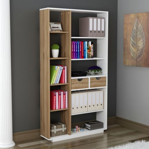 Libreria Bianco Rovere Marrone 8 Ripiani 2 Cassetti 80x25x189h cm, Installazione Libera - Imer