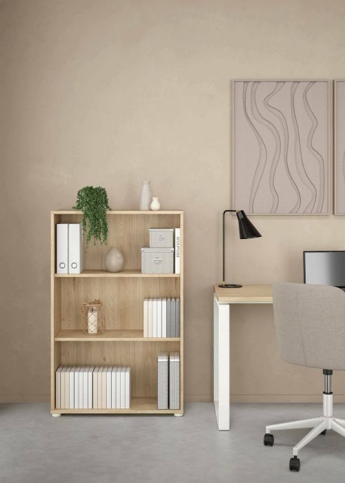 Libreria Camille, Scaffale da ufficio, Mobile portalibri, Biblioteca, 34x80 h124 cm, Rovere