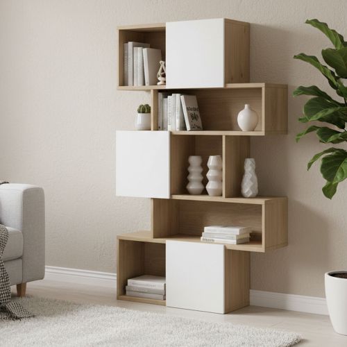 Libreria chic rovere e bianca lucida 95x166h cm - Acetosella
