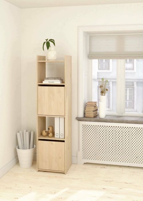 Libreria Claric, Scaffale da ufficio, Mobile portalibri, Biblioteca, 34x40 h155 cm, Rovere